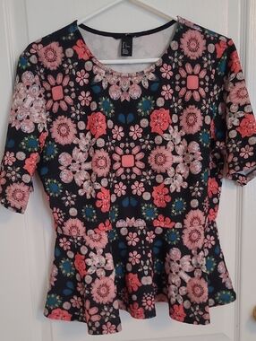 H&M Black Tunic Top with Pink Floral